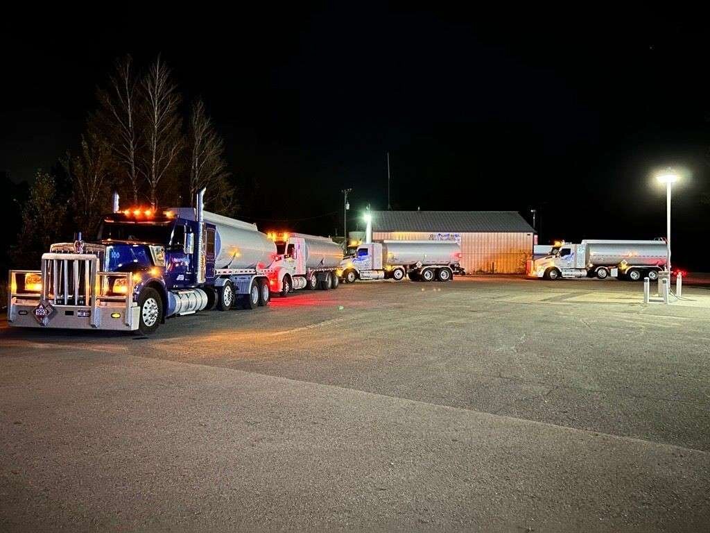 C&B fuel trucks at night. Ready for 24/7 emergency deliveries.