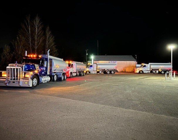 C&B fuel trucks at night. Ready for 24/7 emergency deliveries.